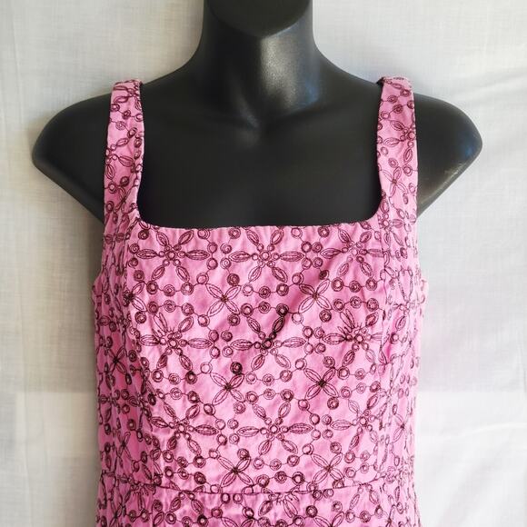 Vintage Lily Pulitzer Sleeveless Pink & Brown Embroidered Mini Dress Sz 8 Cotton - Picture 5 of 10
